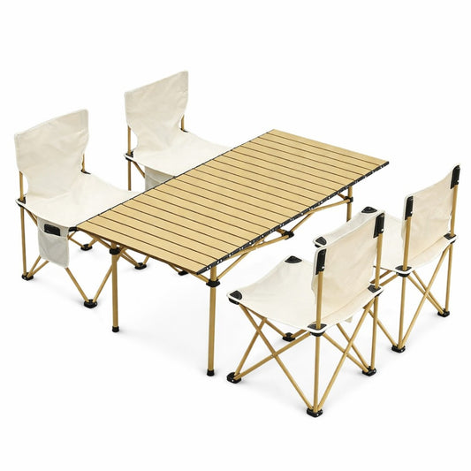 Masă Pliabilă 95x55x50cm cu 4 Scaune, Set Camping Portabil din Aluminiu, Geantă Transport Inclusă&nbsp;