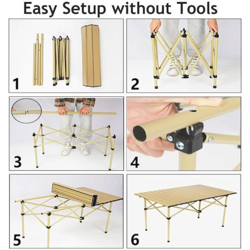 Masă Pliabilă 95x55x50cm cu 4 Scaune, Set Camping Portabil din Aluminiu, Geantă Transport Inclusă&nbsp;