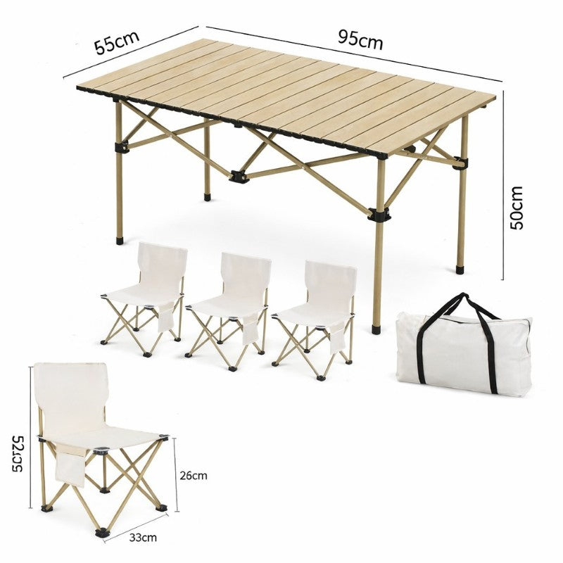 Masă Pliabilă 95x55x50cm cu 4 Scaune, Set Camping Portabil din Aluminiu, Geantă Transport Inclusă&nbsp;
