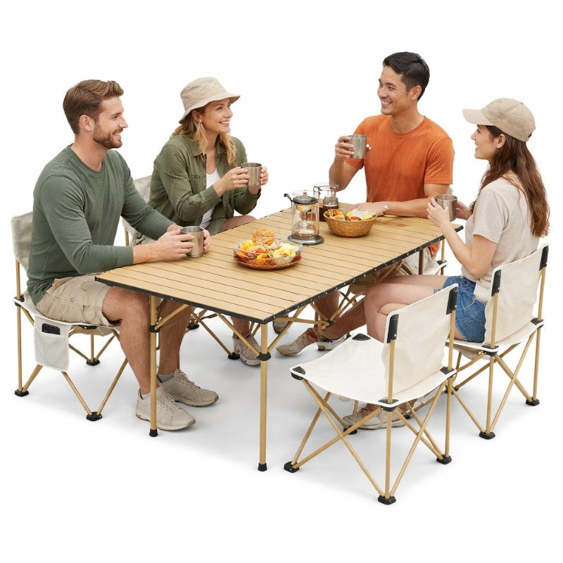 Masă Pliabilă 95x55x50cm cu 4 Scaune, Set Camping Portabil din Aluminiu, Geantă Transport Inclusă&nbsp;