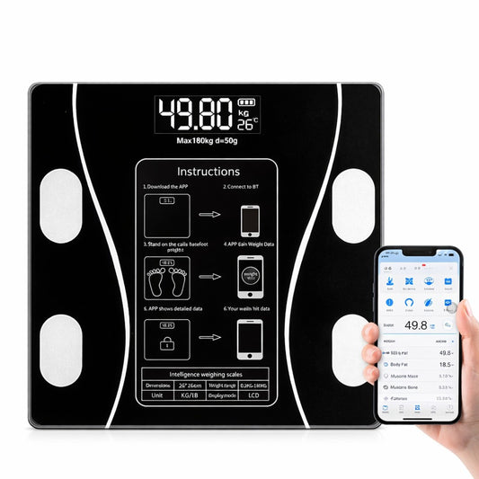 Cântar Inteligent 26x26cm cu Conectare Bluetooth, Analiză Corporală Completă și Aplicație Mobilă, Afișaj LCD