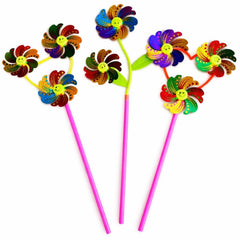 Morișcă de Vânt 44–50cm, Model Floare Multicoloră cu Sclipici si Smile Face, Diferite Forme&nbsp;