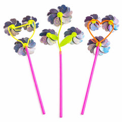 Morișcă de Vânt 44–50cm, Model Floare Multicoloră cu Sclipici si Smile Face, Diferite Forme&nbsp;