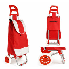 Cărucior de Cumpărături Pliabil 95cm, cu Geantă Incăpătoare 56x34x24cm si Roți Rezistente, Cadru Metalic, Diferite Culori
