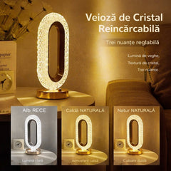 Lampă LED Decorativă 26x12x10cm, Ovală cu Suport si Touch Control, Model Cristal cu 3 Moduri de Lumina&nbsp;