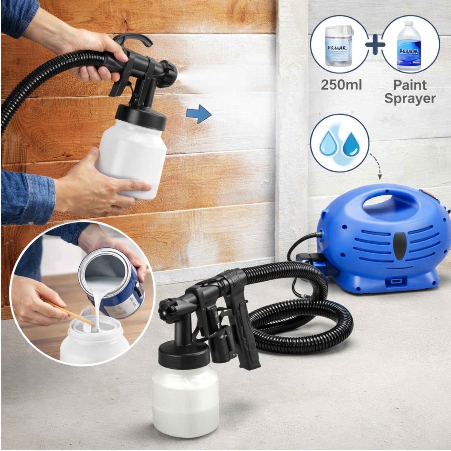 Pistol Electric de Vopsit 800ml, 650W, Sistem de Pulverizare cu Furtun Flexibil, Aplicare pentru Pereti si Suprafete&nbsp;