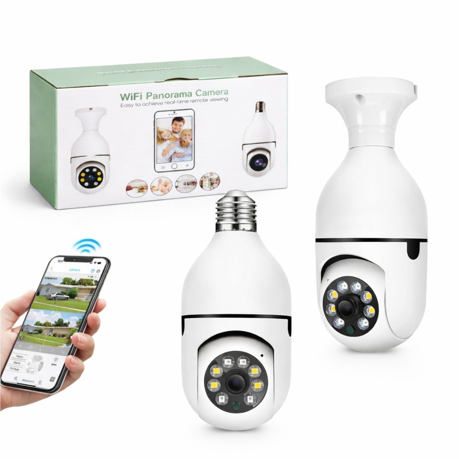 Cameră Supraveghere Wi-Fi Panoramică Tip Bec E27 cu Filet, Rotire 360°, o Singură Unitate de Supraveghere, Vedere Nocturnă LED 15.5cm, Audio Bidirecțional, Control prin Telefon&nbsp;