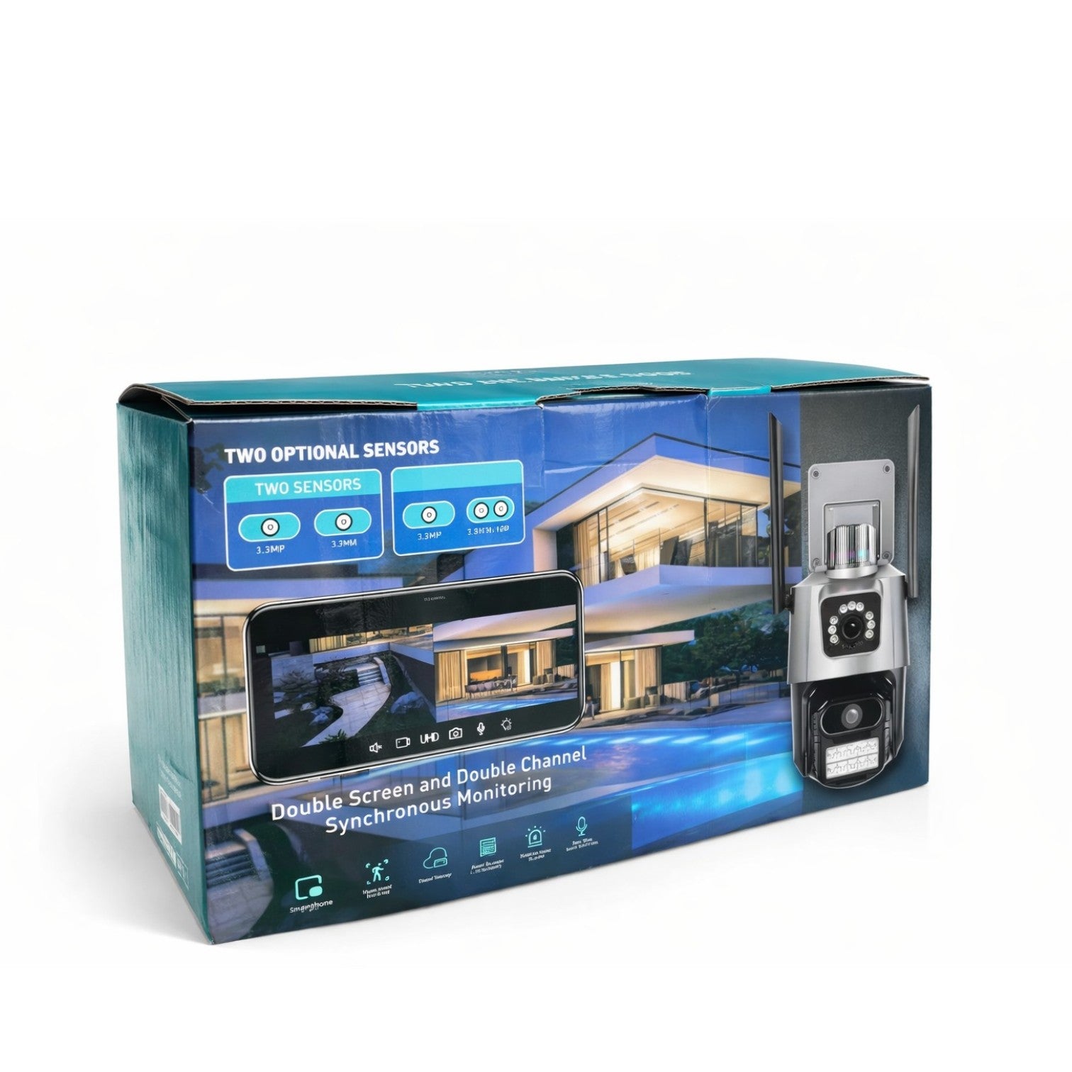 Cameră Supraveghere Wi-Fi Dual Lens 2 Camere Reale, 4G Ultra HD, Rotire 360°, Vedere Nocturnă Color, Alarmă LED, Audio Bidirecțional, Control prin Telefon, 2 Antene Externe&nbsp;