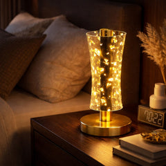 Lampă LED Decorativă 23x14cm, Model Cristal cu Fulgi Aurii, cu 3 Moduri de Lumină, Control Touch Reîncărcabilă&nbsp;