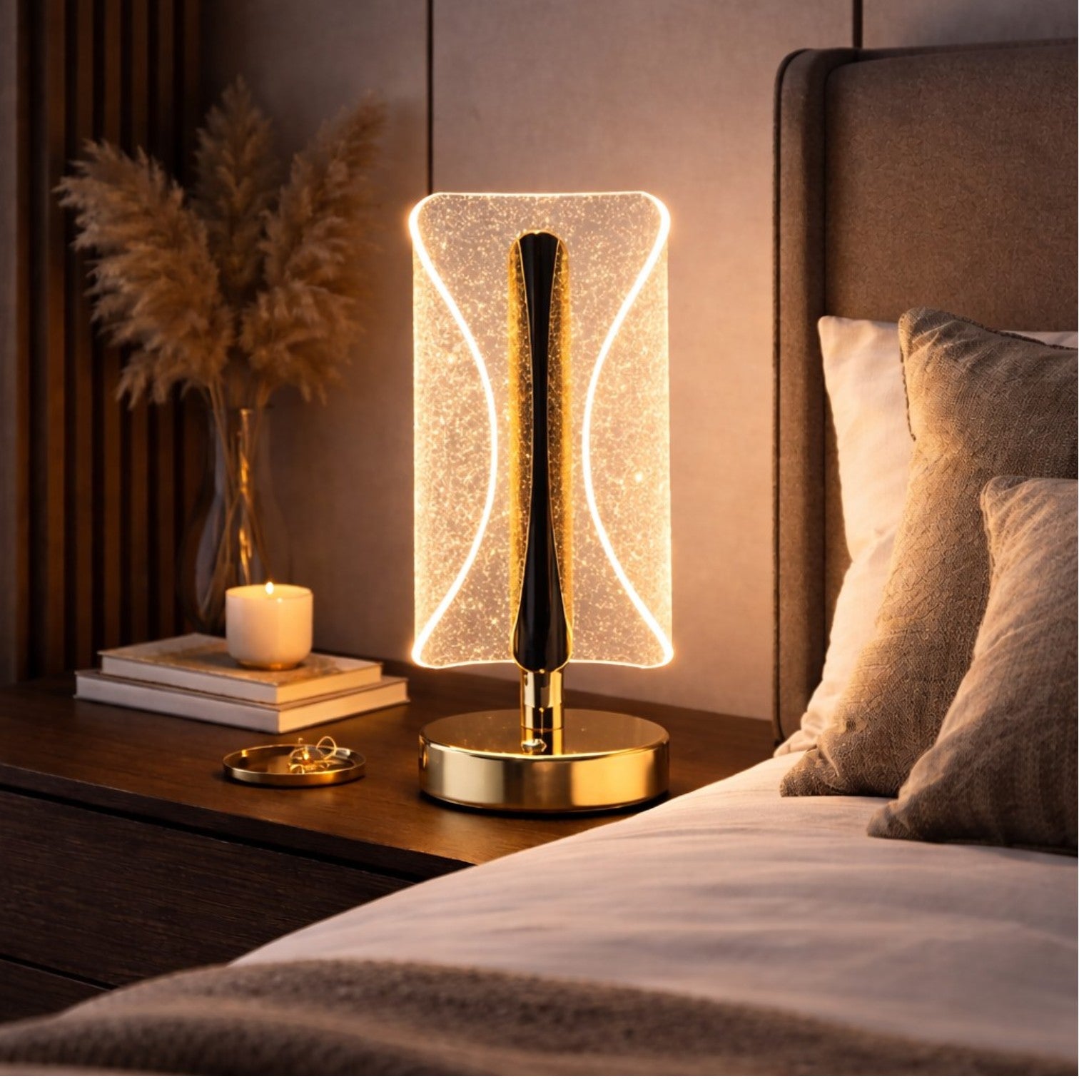 Lampă LED Decorativă 20.5cm, Model Cristal cu Efect Sclipitor, 3 Moduri de Lumină, Control Touch, Reîncărcabilă USB