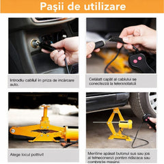 Cric Electric Auto 3T, 40x15.5cm Ridicare 12-42cm, Elevator tip Foarfecă pentru Schimbarea Anvelopelor cu Telecomandă, Set Complet cu Accesorii, Portabil în Cutie&nbsp;