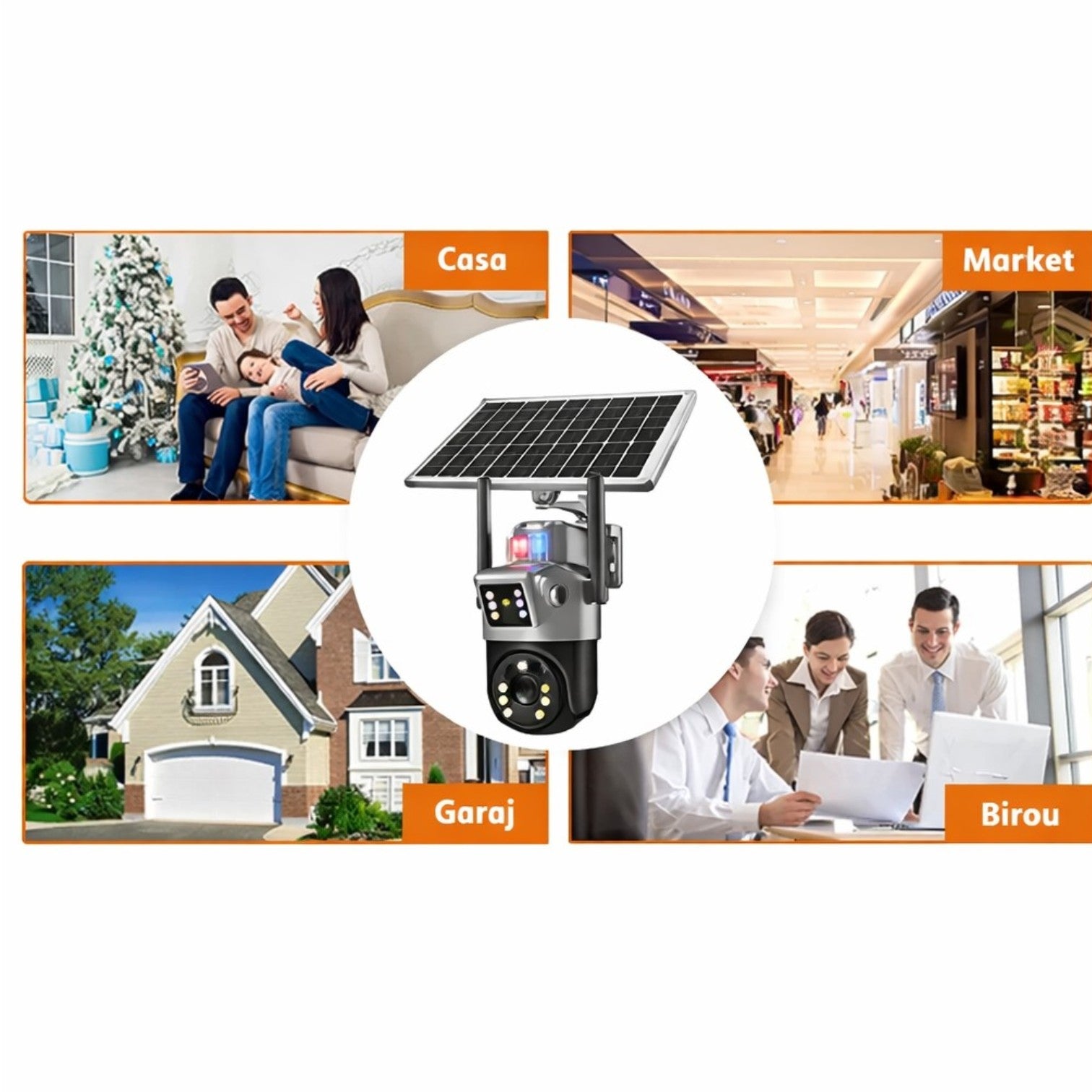 Cameră de Supraveghere 2 in 1, cu Vedere Dublă, WiFi, Panou Solar, Alarma, Baterie 10800mAh, 6MP, Detectare Mișcare, Vedere Nocturnă, Comunicare Bidirecțională, Exterior IP66&nbsp;