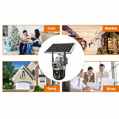 Cameră de Supraveghere 2 in 1, cu Vedere Dublă, WiFi, Panou Solar, Alarma, Baterie 10800mAh, 6MP, Detectare Mișcare, Vedere Nocturnă, Comunicare Bidirecțională, Exterior IP66&nbsp;