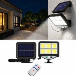 Lampa Solara LED 15x14cm cu Panou Solar 13x12cm, de Exterior 128-4COB Senzor de miscare, Telecomanda, Rezistenta la Apa