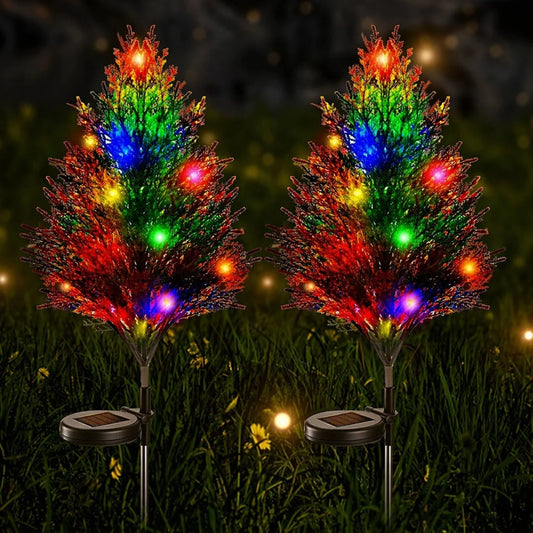 Lampă Solară LED 2/set pentru Grădină, 79cm, Model Tufiș Decorativ Multicolor, Iluminare RGB, Panou Solar Integrat, Rezistentă la Apă&nbsp;