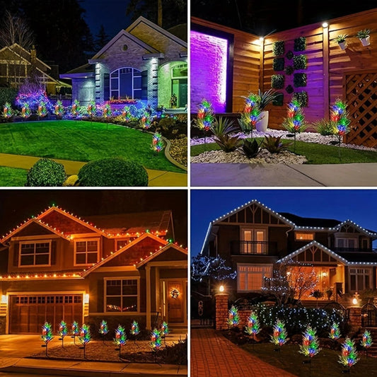 Lampă Solară LED 2/set pentru Grădină, 79cm, Model Tufiș Decorativ Multicolor, Iluminare RGB, Panou Solar Integrat, Rezistentă la Apă&nbsp;