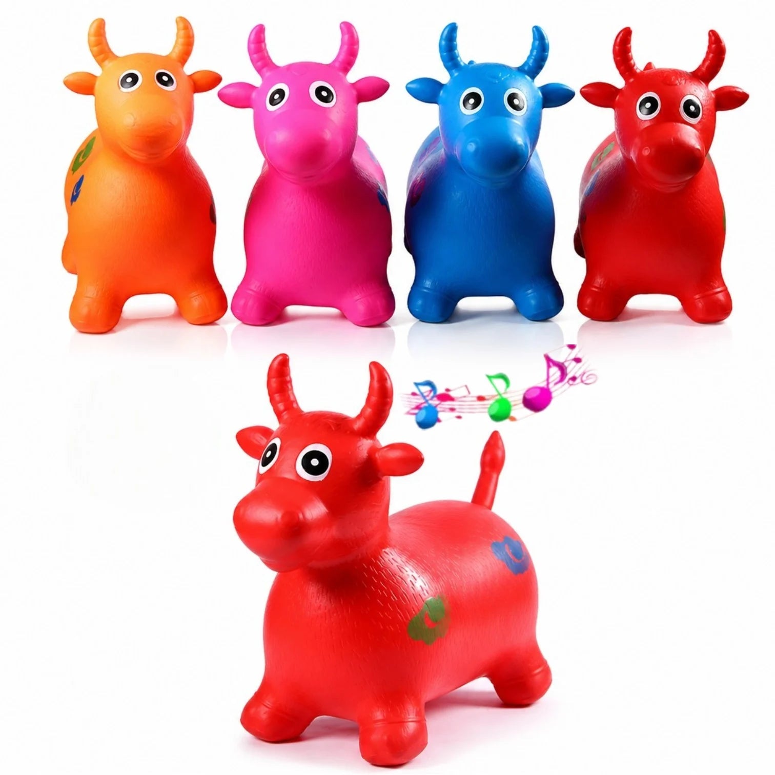 Animalut Gonflabil pentru Sărit 50×40×25cm, din Cauciuc, Model Văcuță, cu Sunete Muzicale, pentru Copii, Diferite Culori