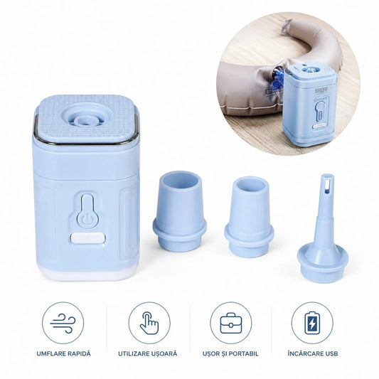 Pompa Electrica Portabilă 7.5x5cm, cu 3 Duze, pentru Umflare și Dezumflare Rapidă, Diferite Culori
