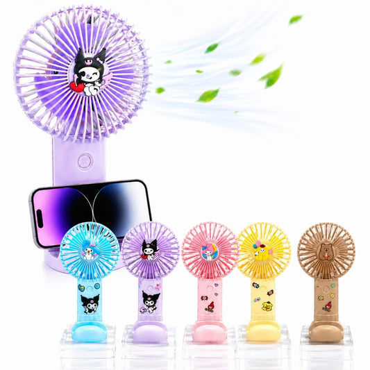 Ventilator Portabil USB 17.5cm, cu Suport Telefon, Stickere și Figurină, Diferite Modele Colorate