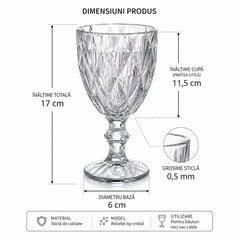 Pahar din Sticlă 6/set, cu Picior 17cm, Model Cristal