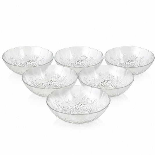 Bol din Sticlă 6/set, Model Floral 17x5cm