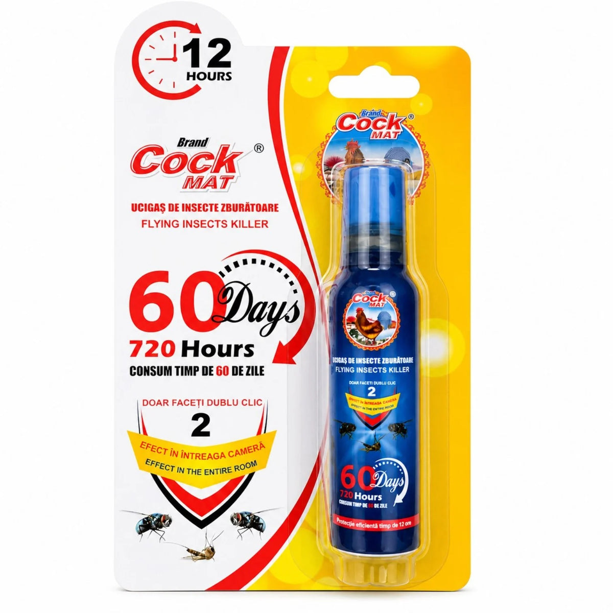 Spray Anti-Insecte Cock Mat 45ml, Acțiune Rapidă în 3 Minute, Protecție până la 60 Zile