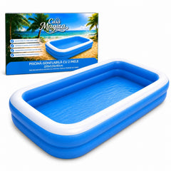 Piscina Gonflabila cu 2 Inele, 200x120x40cm, din Material PVC Rezistent