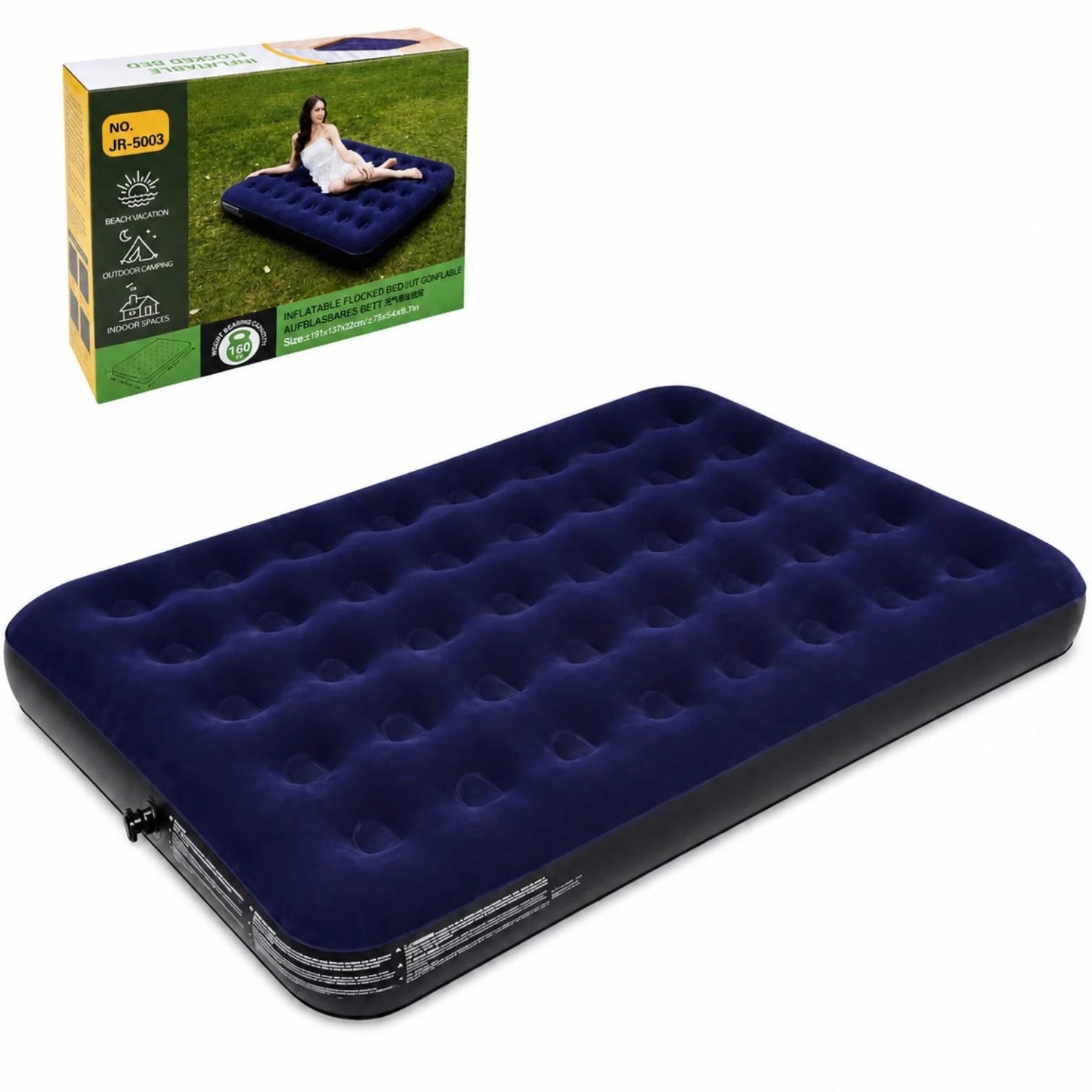 Saltea Gonflabila 191x137x22cm pentru Plaja sau Camping, Suprafata din Catifea