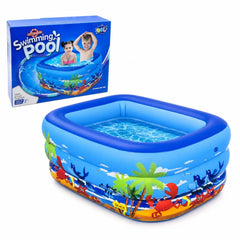 Piscina Gonflabila 150x105x55cm, cu 3 Inele, Model Oceanic Colorat, pentru Copii