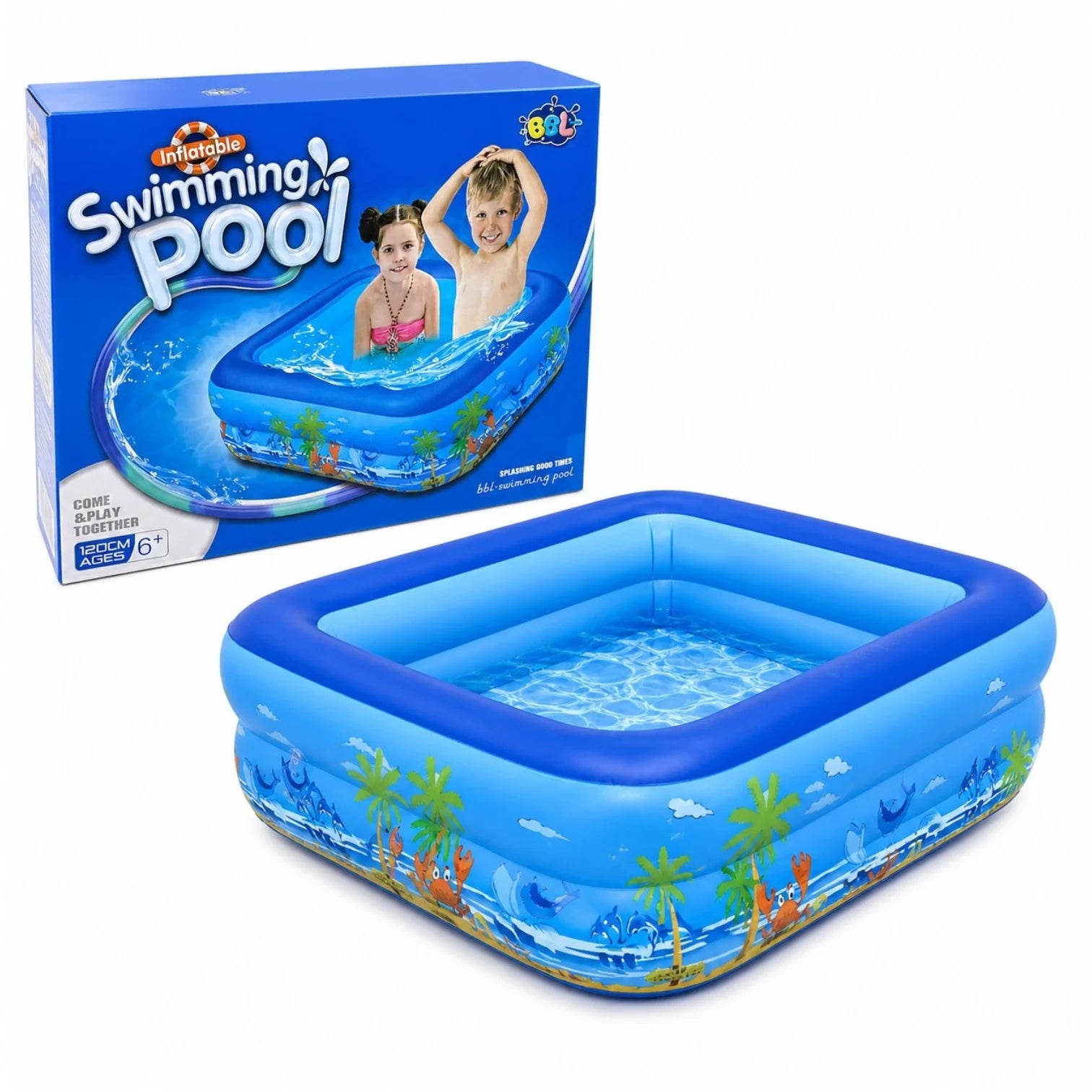 Piscina Gonflabila 120x90x30cm, cu 2 Inele, Model Oceanic Colorat, pentru Copii