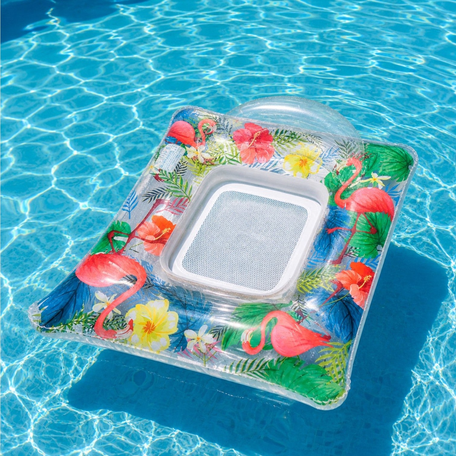 Saltea Gonflabila 110x100cm, Tip Scaun cu Spătar și Plasă, Model Tropical, pentru Piscină