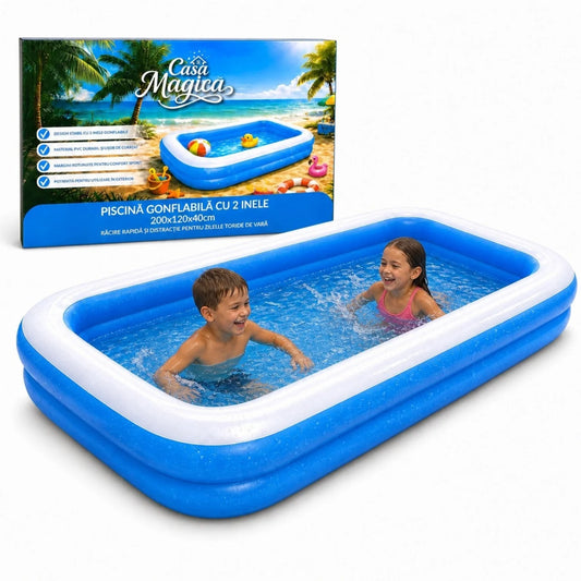 Piscina Gonflabila cu 2 Inele, 200x120x40cm, din Material PVC Rezistent