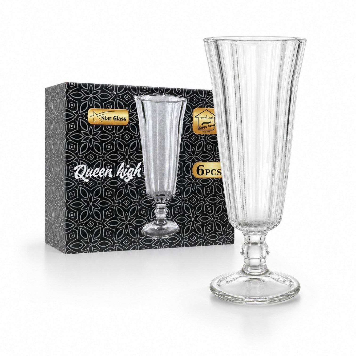 Pahar cu Picior 16cm, din Sticlă 6/set, Model Striat, Transparent