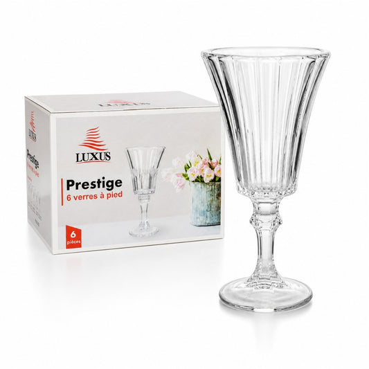 Pahar din Sticlă 16.5cm, cu Picior 6/set, Model Striat, Trasparent