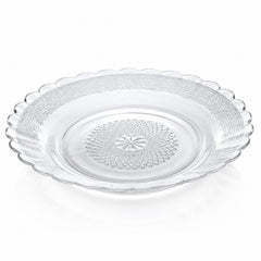 Farfurie Adâncă din Sticlă 19.5x3cm, Model Embosat 6/set, cu Margini Ondulate, Transparentă