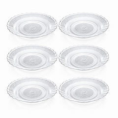 Farfurie Adâncă din Sticlă 19.5x3cm, Model Embosat 6/set, cu Margini Ondulate, Transparentă