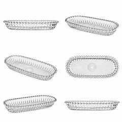 Platou Oval 14.5x6.5x2cm, din Sticlă 6/set, Model Embosat cu Margini Perlate, Transparent&nbsp;