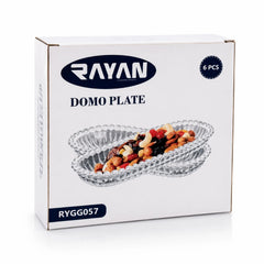 Platou Oval 14.5x6.5x2cm, din Sticlă 6/set, Model Embosat cu Margini Perlate, Transparent&nbsp;