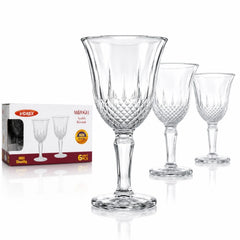 Pahar din Sticlă cu Picior 10cm, Model Cristal Embosat, 6/set Transparent
