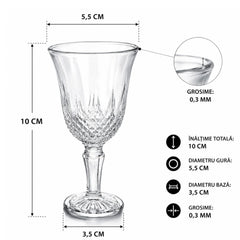 Pahar din Sticlă cu Picior 10cm, Model Cristal Embosat, 6/set Transparent
