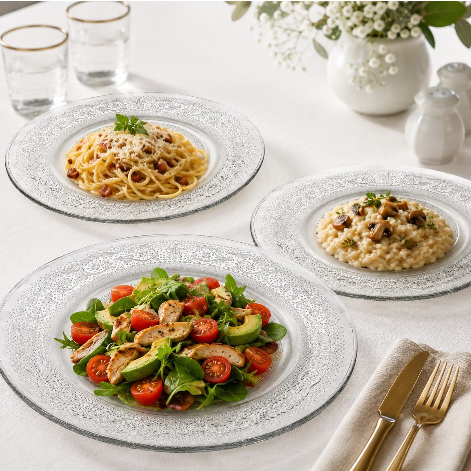 Farfurie Plată 25cm, din Sticlă 3/set, Transparenta