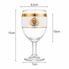 Pahar cu Picior 15cm, din Sticlă 6/set, Model Floral Auriu, Transparent
