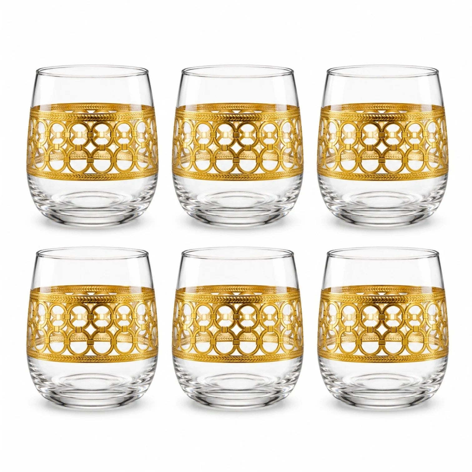 Pahar din Sticlă 9.5x7cm, Transparent 6/set, cu Model Auriu