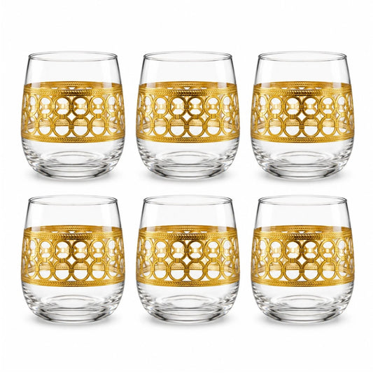 Pahar din Sticlă 9.5x7cm, Transparent 6/set, cu Model Auriu