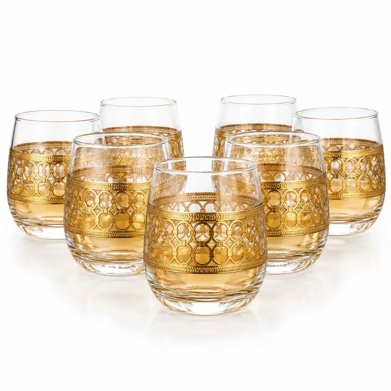 Pahar din Sticlă 9.5x7cm, Transparent 6/set, cu Model Auriu