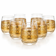 Pahar din Sticlă 9.5x7cm, Transparent 6/set, cu Model Auriu