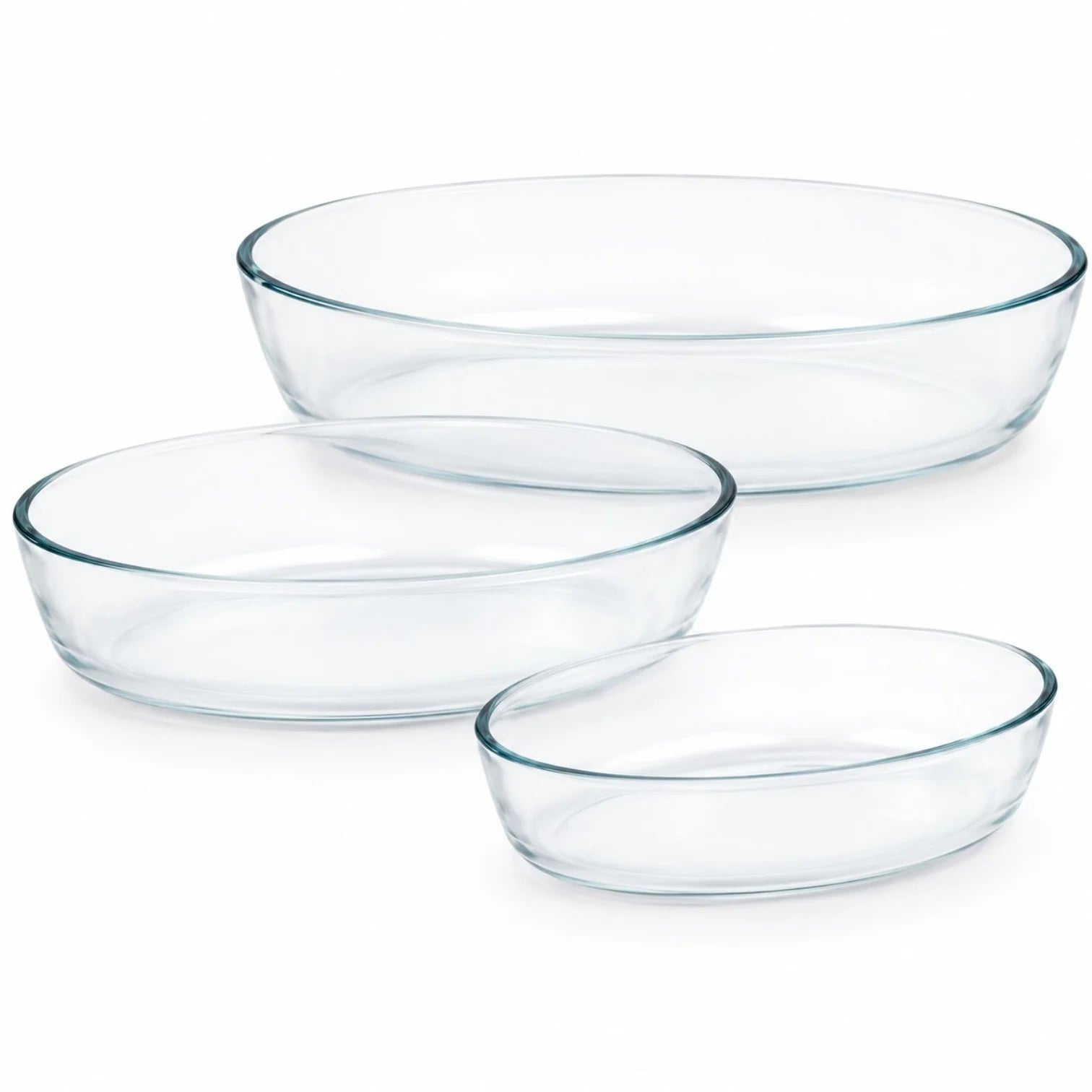 Vase Ovale din Sticlă 3/set, Termorezistente 35x24.6cm, pentru Cuptor și Servire