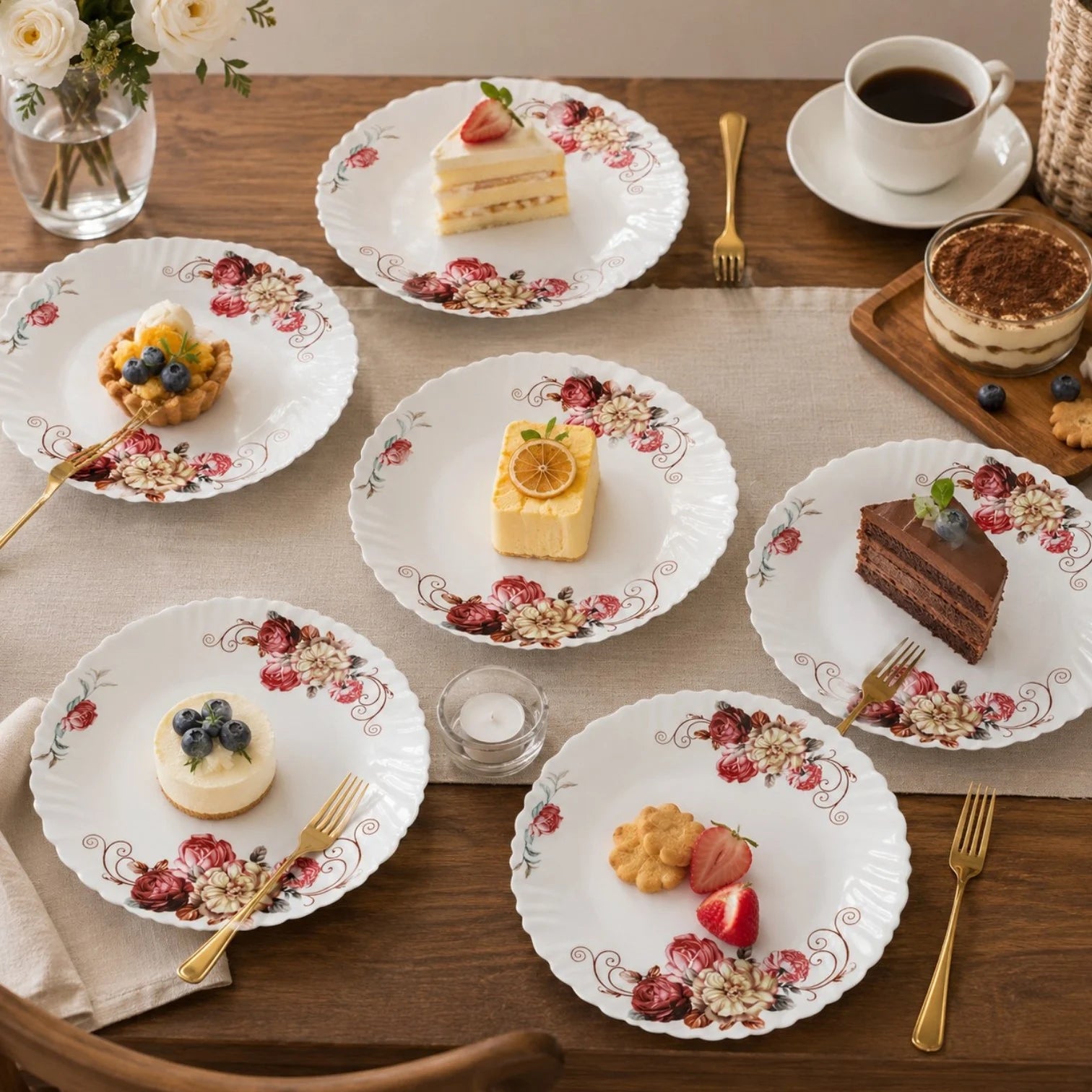 Farfurie din Opal 6/set, Model Floral 24cm