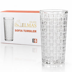 Pahar din Sticla 13.5x7cm, Transparent 6/set, cu Model Tip Cristal