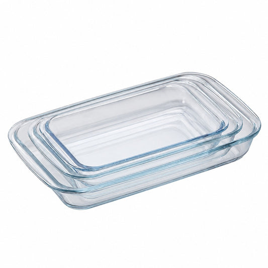 Vase Dreptunghiulare 3/set, din Sticla Termorezistenta 39.5x24x5cm, Transparente
